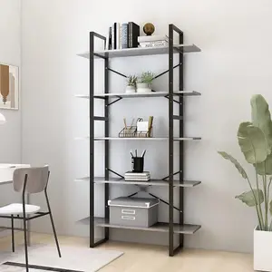 Berkfield 5-Tier Book Cabinet Concrete Grey 100x30x175 cm Engineered Wood