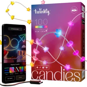 Twinkly Candies 100 Star-shaped RGB LEDs, Clear Wire, USB-C