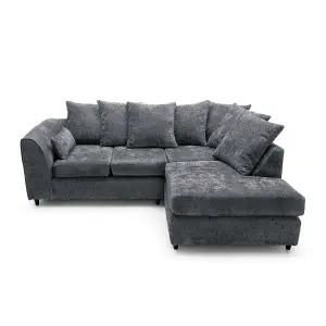 Harriet Crushed Chenille Right Facing Corner Sofa in Dark Grey