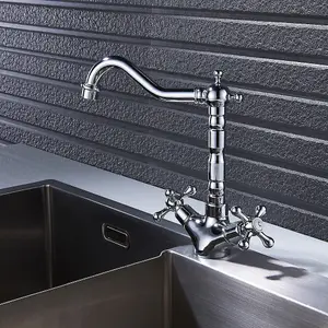 Nes Home Victorian Traditional Twin Cross Handle Kitchen Sink Mono Mixer Tap