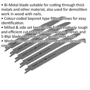 5-Pack 230mm Bi-Metal Reciprocating Saw Blades for Heavy-Duty Cutting