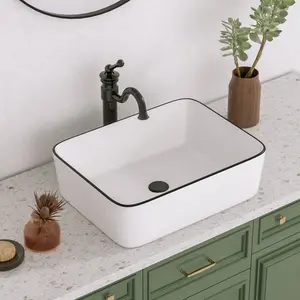 DeerValley 370mm White Ceramic Rectangular Countertop Basin Bathroom Sink