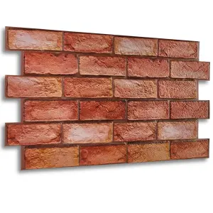 3D Wall Panels with Adhesive Included - Pack of 6 Sheets -Covering 29.76 sqft/2.76 sqm - Decorative Reddish Brown Brick Design