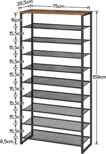 10-Tier Shoe Rack, Large Capacity Shoe Storage Organizer, Shoe Storage Unit for 27-36 Pairs of Shoes, Tall Shoe Shelf, Detachable