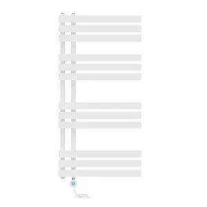 Rinse Bathrooms Designer Electric Thermostatic Heated Towel Rail D Shape Bathroom Ladder Style Radiator Warmer 1200x600mm White