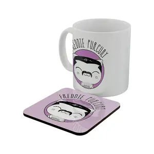 VI Pets Freddie Purcury Mug and Coaster Set White/Lilac (One Size)