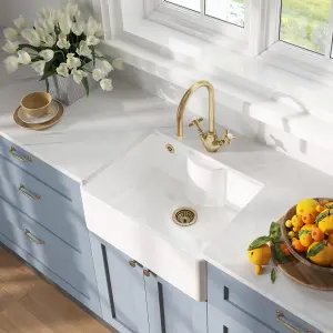 595mm - Single Bowl Butler Kitchen Sink - with Tap Ledge,  Overflow