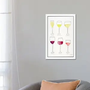 Wine Glasses by Cat Coquillette - Painting on Canvas White Floater Framed / 66.04cm H x 45.72cm W x 3.81cm D