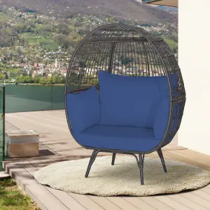 Costway Oversized Wicker Egg Chair Outdoor Patio Lounge Basket w/ 4 Soft Cushions