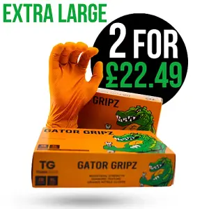 2 Boxes of Gator Gripz Large (100 Gloves) - Super Strong 10 Mil Thick - Orange Diamond Grip -Disposable Nitrile Gloves