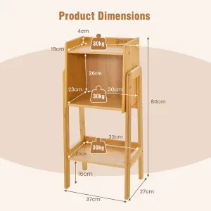 Costway 3 Tier Bamboo Bookshelf Free Standing Tall Bookcase Storage Organizer Rack Shelf