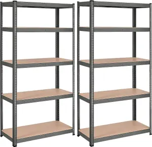 Garage Shelving, 5-Tier Storage Racks, Set of 2, 180 x 90 x 40 cm, Max. Load 875 kg (175 kg per Tier), Shelving Units, Grey