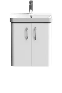 Curve Wall Hung 2 Door Vanity Basin Unit - 500mm - Gloss White with Chrome D Shape Handles (Tap Not Included)