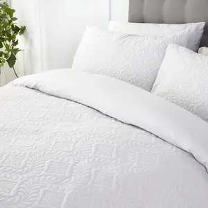 Tullu Polyester Damask Duvet Cover Set with Pillowcases White / Double - 2 Standard Pillowcases