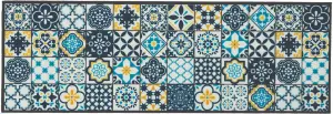 Teal Geometric 5mm Thick Rectangle Mat For Bathroom, Kitchen, Easy to Clean Floral Mat - 50cm X 150cm