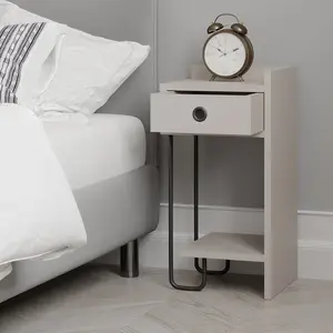 Jan Versatile Modern Bedside Table with Drawer and Open Shelf Light Mocha / Right Orientation