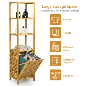 Costway 3-Tier Bamboo Bathroom Tilt-out Laundry Hamper Storage Organise w/Laundry Basket