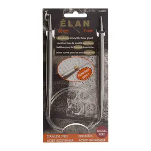 S/S CIR KP 80CMX9.00 - Knitting Pins: Circular: Fixed: Stainless Steel: Elan: 80cm x 9.00mm - Pony