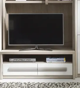 Roma ROM4 TV Cabinet in Elm, White Gloss & Grey Matt - W1200mm H440mm D530mm, Elegant and Functional