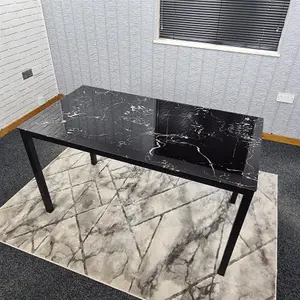 Dining Table Black Glass Kitchen Place for 6 Seats, Dining Table Only (Black H 75 x L 134 x W 70 cm)