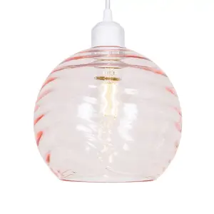 Modern Designer Pink Circular Ribbed Glass Non Electric Pendant Lamp Shade