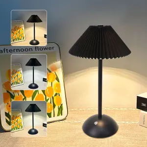 ExtraStar Rechargeable LED Table Lamp, Pleated LampShade, 3 Colour Changing Dimmable, Black