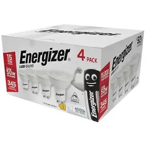 Energizer LED GU10 Spotlight Bulb 4.2W (50W Replacement) - Pack of 4 LED Bulbs (Cool White, 50W Equivalent Dimmable)