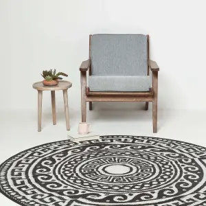 Homescapes Enid Aztec Black & White Round Outdoor Rug, 180 cm