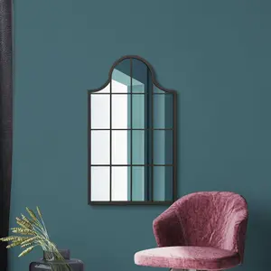 MirrorOutlet Arcus - Black Metal Framed Arched Wall Mirror 41" X 24" (104CM X 62CM)