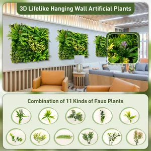 COSTWAY 2 Pack Square Artificial Foliage Wall 50 x 50 cm 3D Hanging Greenery Hedge