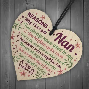 Red Ocean Reasons Why I Love You Nan Gifts Wooden Heart Nan Card From Grandson Granddaughter Grandparent Gifts Plaque