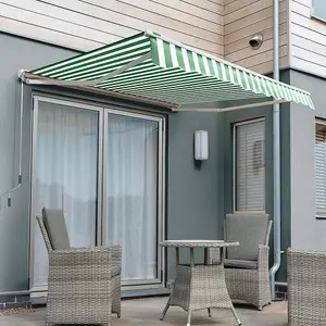 Primrose Awnings 2.5m x 2.0m Retractable Manual Half Cassette Green & White Awning Outdoor Patio Canopy