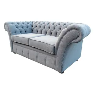 Chesterfield 2 Seater Verity Plain Silver Fabric Sofa Settee Bespoke In Balmoral Style