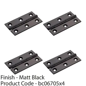 4 PACK - PAIR Cabinet Hinge - 64 x 35mm Matt Black Cupboard Wardrobe Vanity Unit Fixings