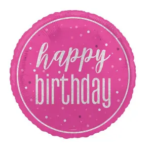 Unique Party Round Happy Birthday Foil Balloon Pink/White (One Size)