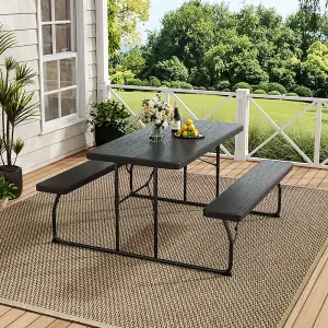 Black Foldable Picnic Table Bench Set Portable Camping Trestle Table Chairs 4 Seater