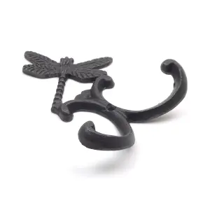 Oakcrafts - Antique Cast Iron Dragonfly Double Robe Hook - 130mm High