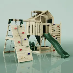 PolarPlay Kids Climbing Tower & Playhouse with Swing and Slide - Climb & Swing Thora Green