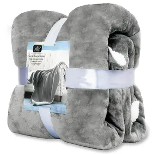 EHC Warm & Soft Sherpa Flannel Fleece Microfiber Blanket, Double Bed, Dark Grey - 150 cm x 200 cm