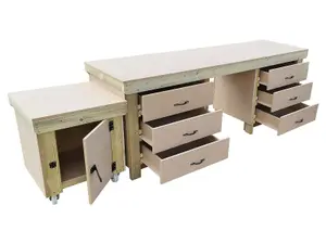 Wooden MDF top workbench with drawers and functional lockable cupboard (V.5) (H-90cm, D-70cm, L-240cm)