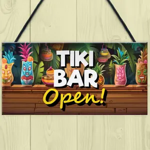 RED OCEAN Tiki Bar OPEN Hanging Garden Bar Pub Plaque Cocktails Beach Decoration Sign Friendship Gift