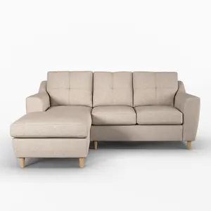 Baxter Fabric L Shaped 3 Seater Corner Sofa With Chaise Oatmeal Left Hand Facing