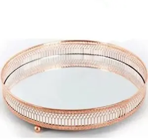 New Set Of 2 Bronze 20cm Mirror Base Candle Plate Indoor Decoration Antique Gift