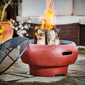 Teamson Home Outdoor Wood Burning Fire Pit, Round Concrete Garden Heater, Log Burner, Includes Lid & Poker - 53 x 53 x 47 (cm)