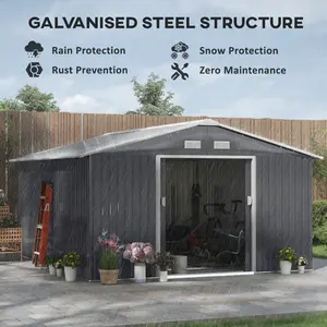 11 ft. W x 13 ft. D Metal Garden Shed Grey