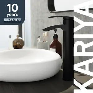 GoodHome Kariya Tall Matt Black Basin Mixer Tap