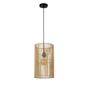 Lucide Jantine Scandinavian Rattan Pendant Light 26cm - 1xE27 - Light Wood