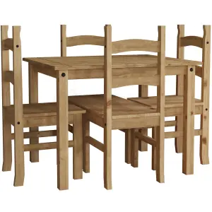 Vida Designs Corona 4 Seater Dining Set Solid Pine Wood With 4 Chairs