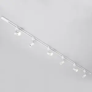 Litecraft Harlem White 6 Head 2m Straight Kitchen Ceiling Light with LED Bulbs