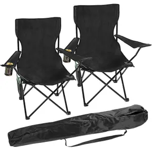 Set of 2 Portable Folding Camp Chairs, Lightweight, Cup Holder, Side Pocket, Carry Bag, sturdy steel frame, weight capacity 242lbs